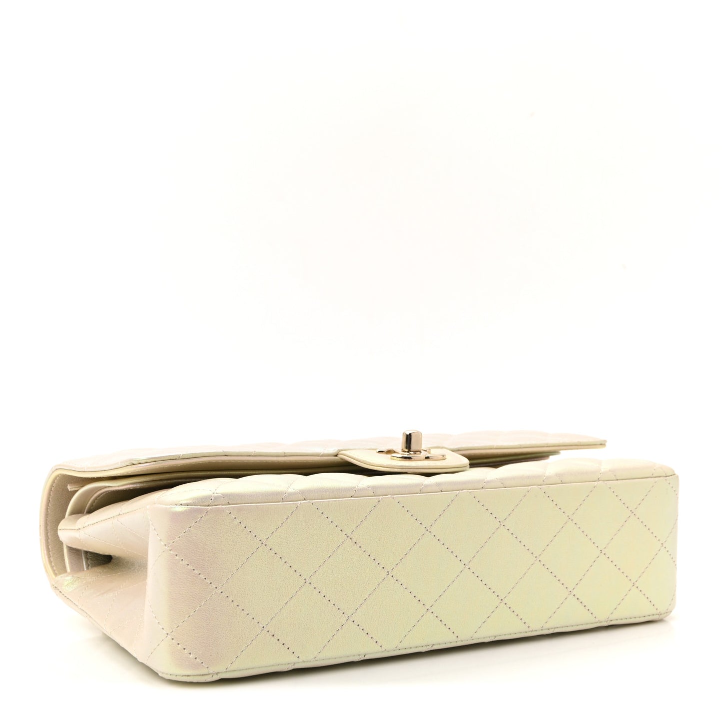 Iridescent Lambskin Quilted Medium Double Flap Ivory