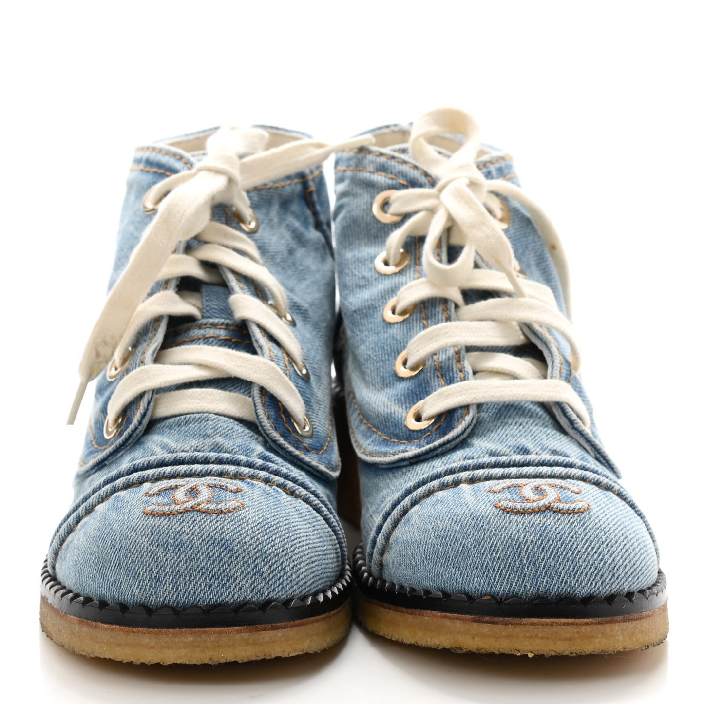 Denim Lace Up Boots 38.5 Light Blue