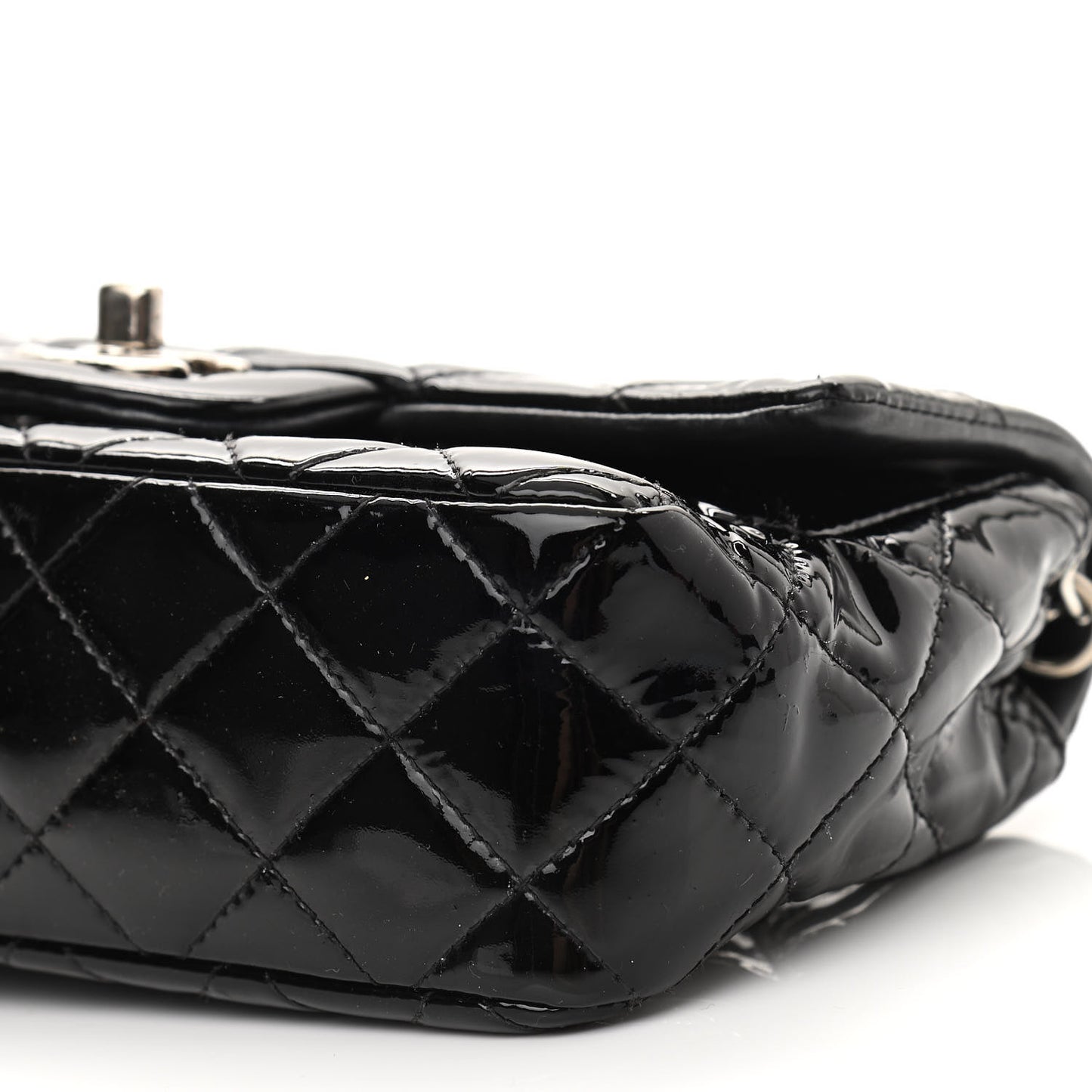 Patent Calfskin Quilted Mini Rectangular Flap Black