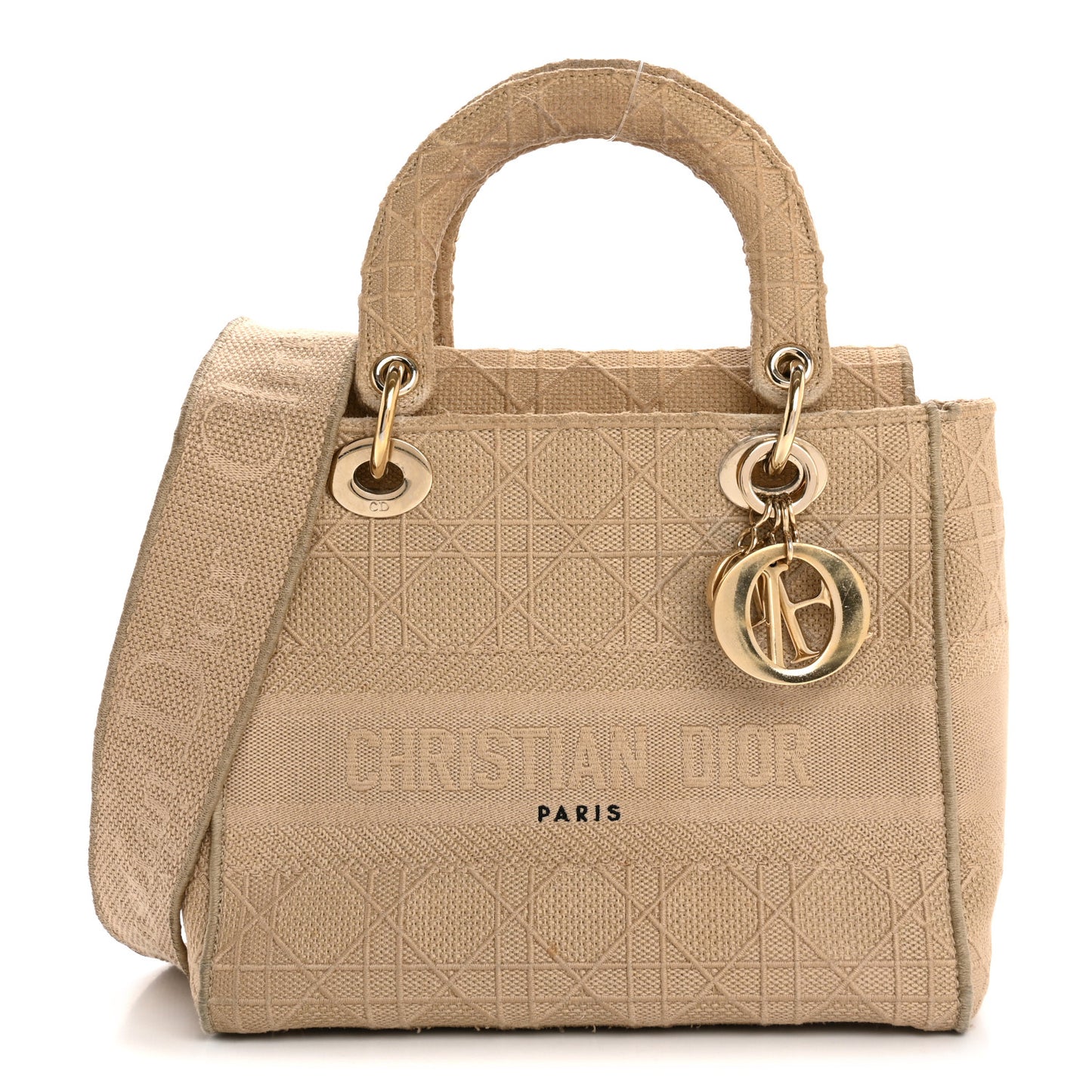 Canvas Embroidered Medium Lady D-Lite Beige
