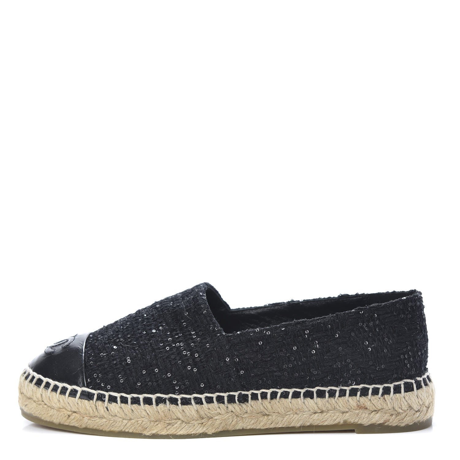 Chanel Tweed Patent Goatskin Sequin CC Espadrilles 37 Black 1 of 12