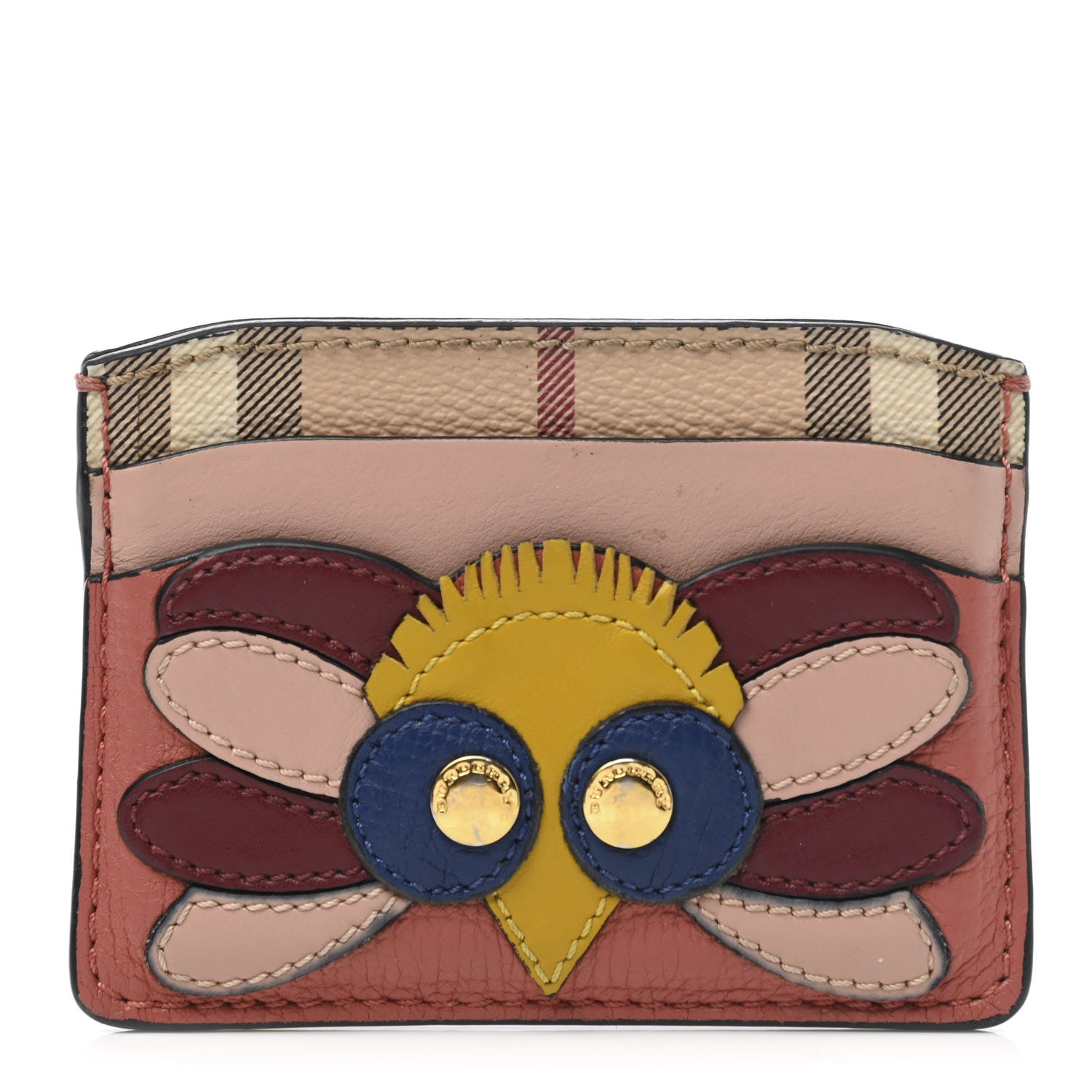 Burberry Calfskin Haymarket Check Bird Appliqué Card Case Multicolor 1 of 6
