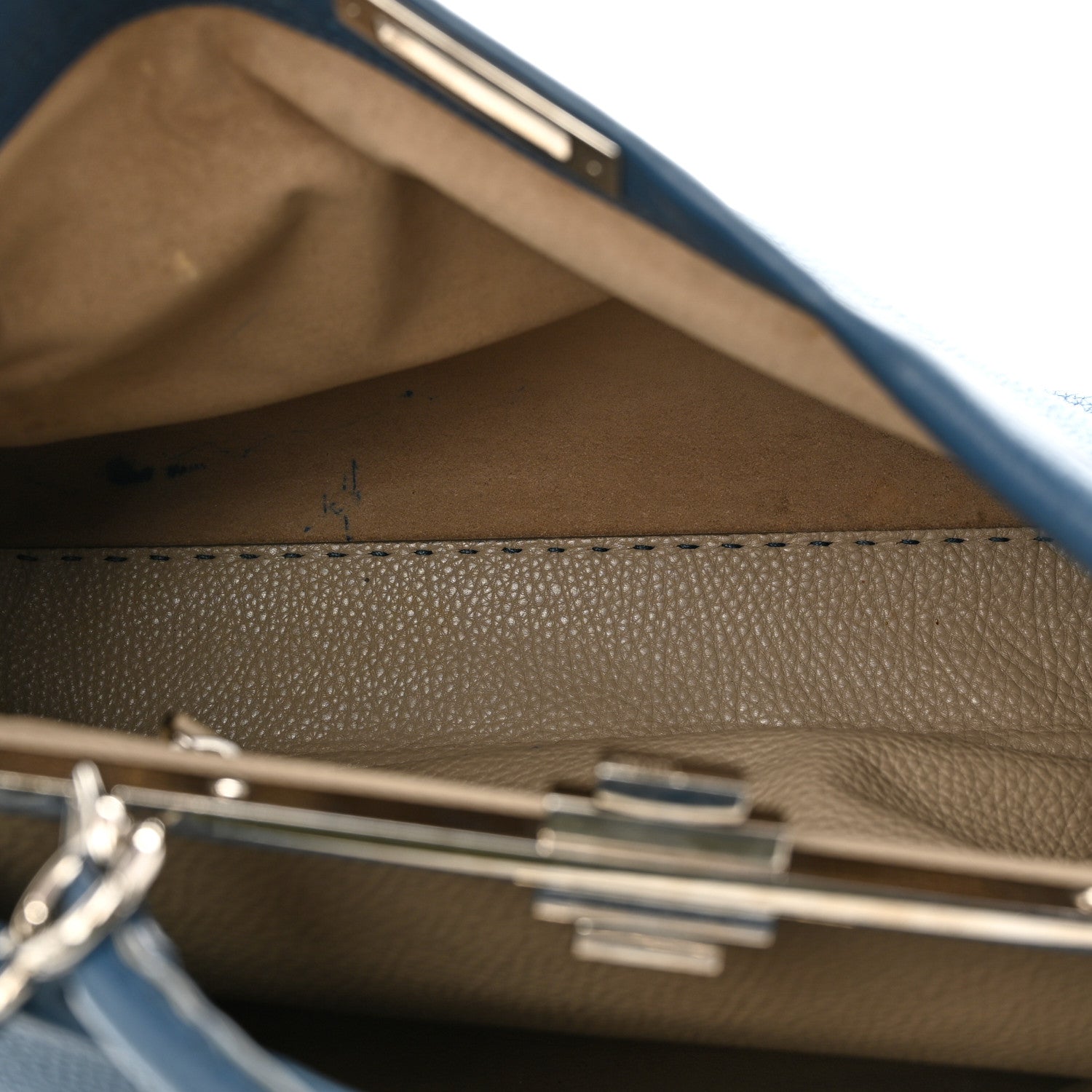 Fendi Cuoio Romano Selleria Bi-Color Medium Peekaboo Iconic Satchel Blue Latte 10 of 10