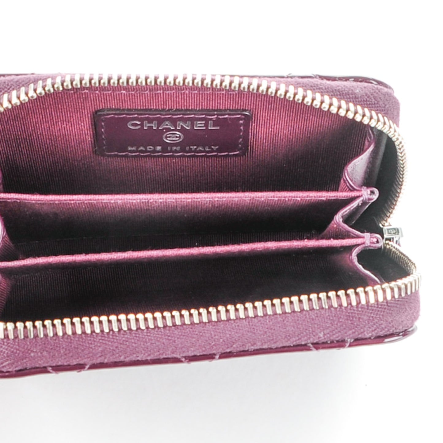 Patent Calfskin Quilted Zip Coin Purse Purple
