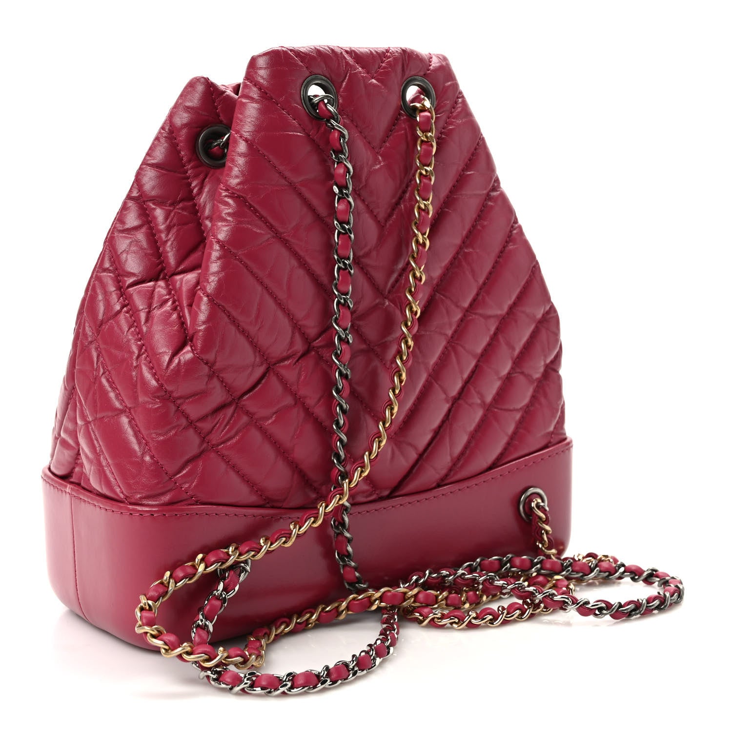Chanel Aged Calfskin Chevron Quilted Small Gabrielle Backpack Dark Pink 3 of 9