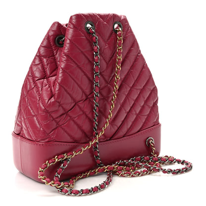 Chanel Aged Calfskin Chevron Quilted Small Gabrielle Backpack Dark Pink 3 of 9