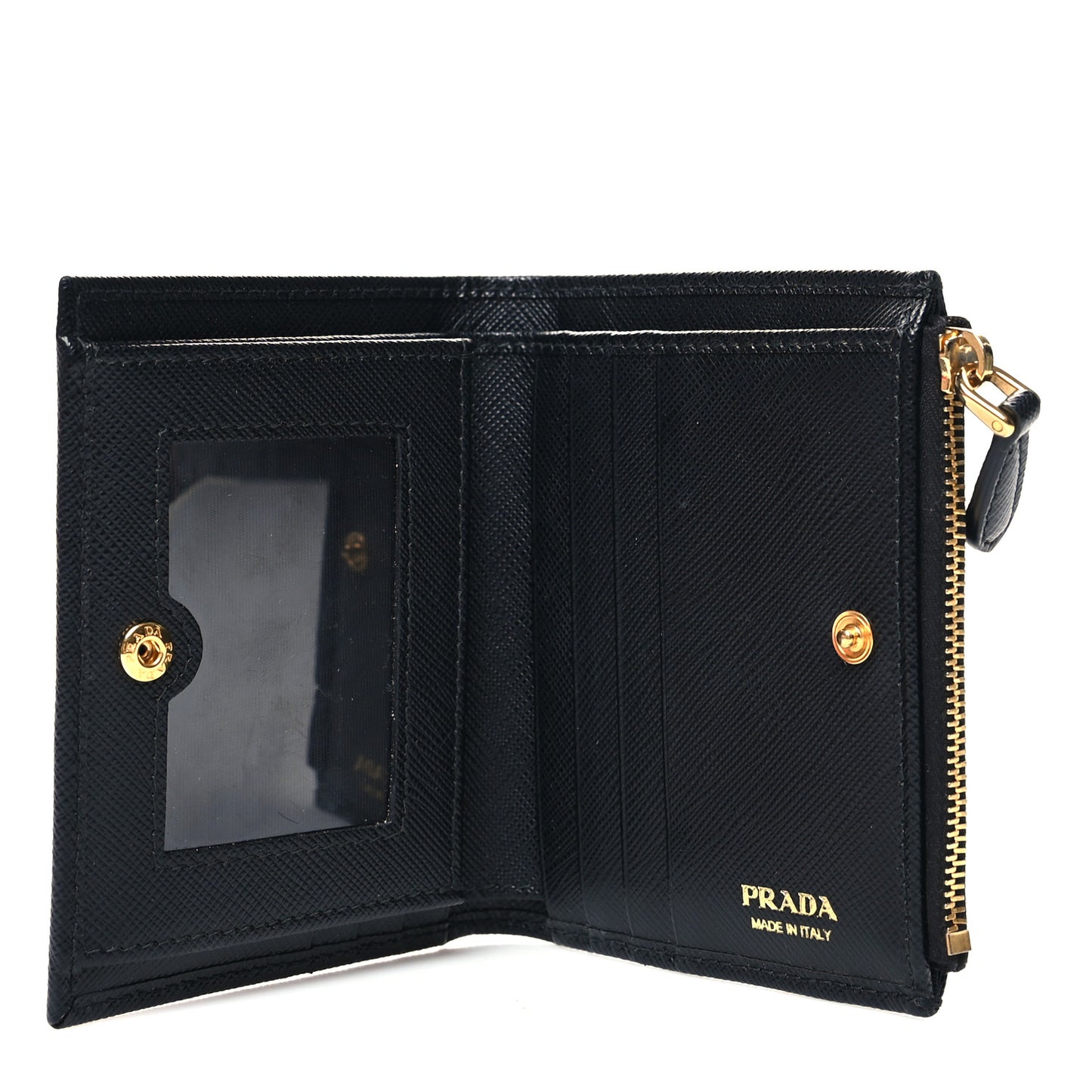 Saffiano Zip Top Compact Wallet Black