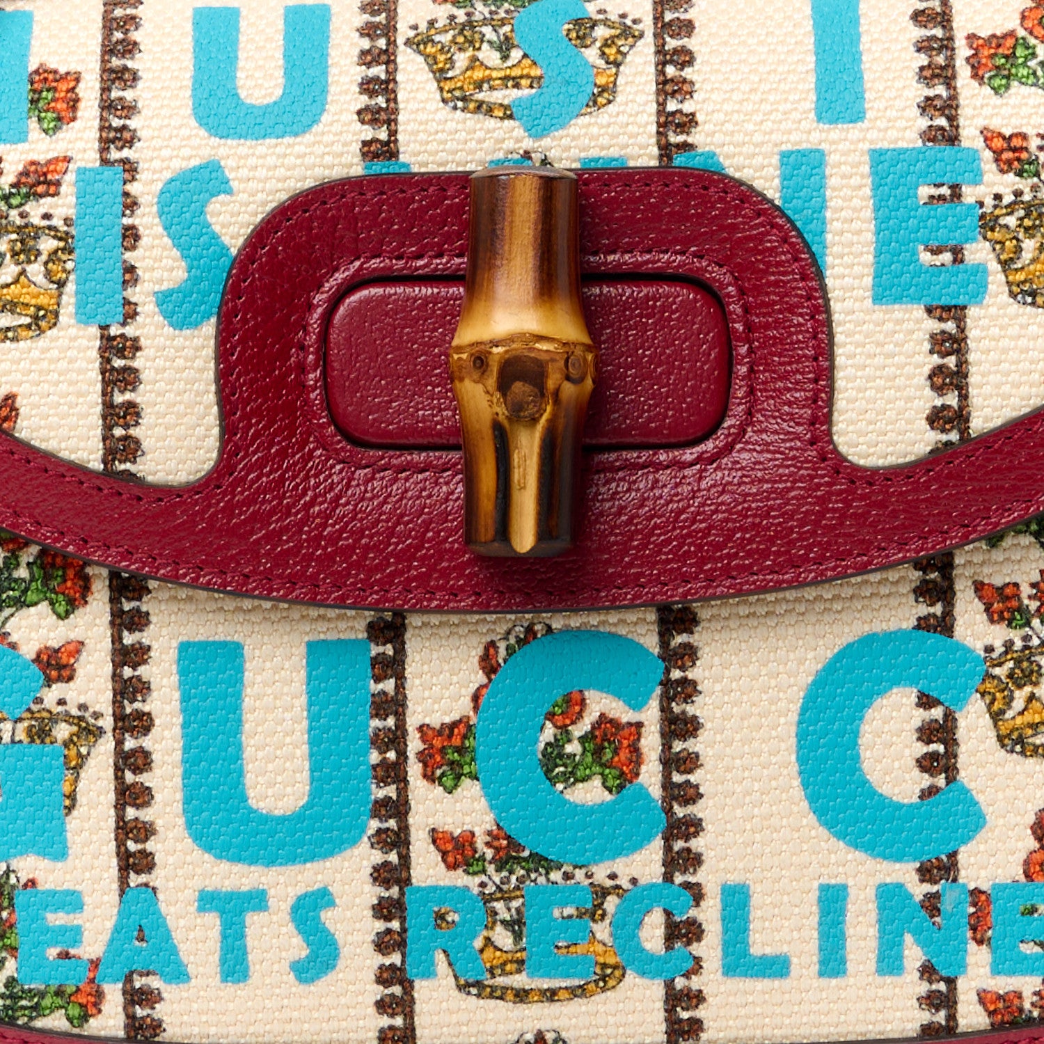 Gucci Canvas Calfskin 100 Centennial Music Small Bamboo 1947 Top Handle Bag Ivory Red 7 of 9