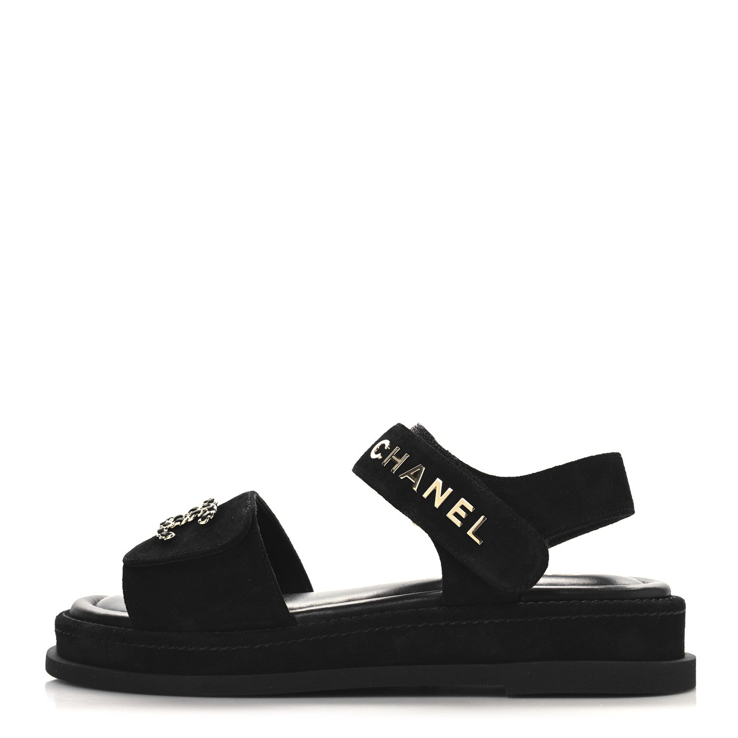 Chanel Suede Calfskin Dad Sandals 39 Black 1 of 9