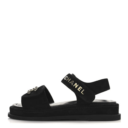 Chanel Suede Calfskin Dad Sandals 39 Black 1 of 9
