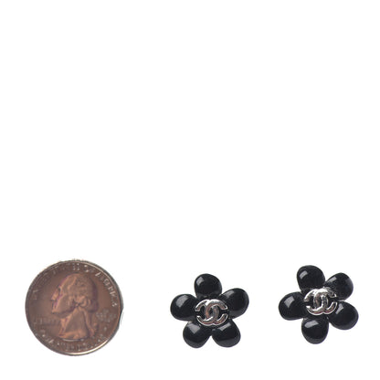 Chanel Flower CC Earrings Black Silver 2 of 4