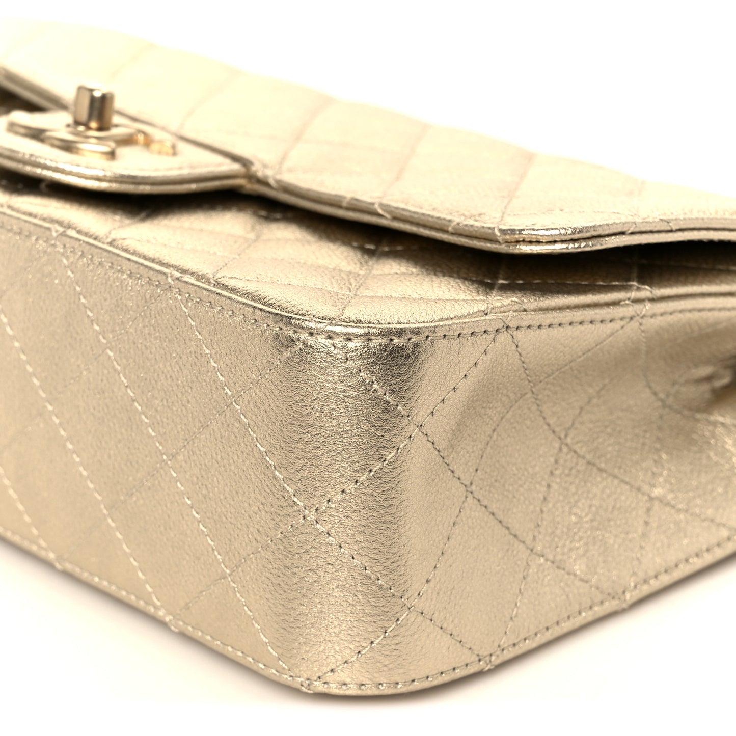 Metallic Caviar Quilted Medium CC Slide Flap Light Gold