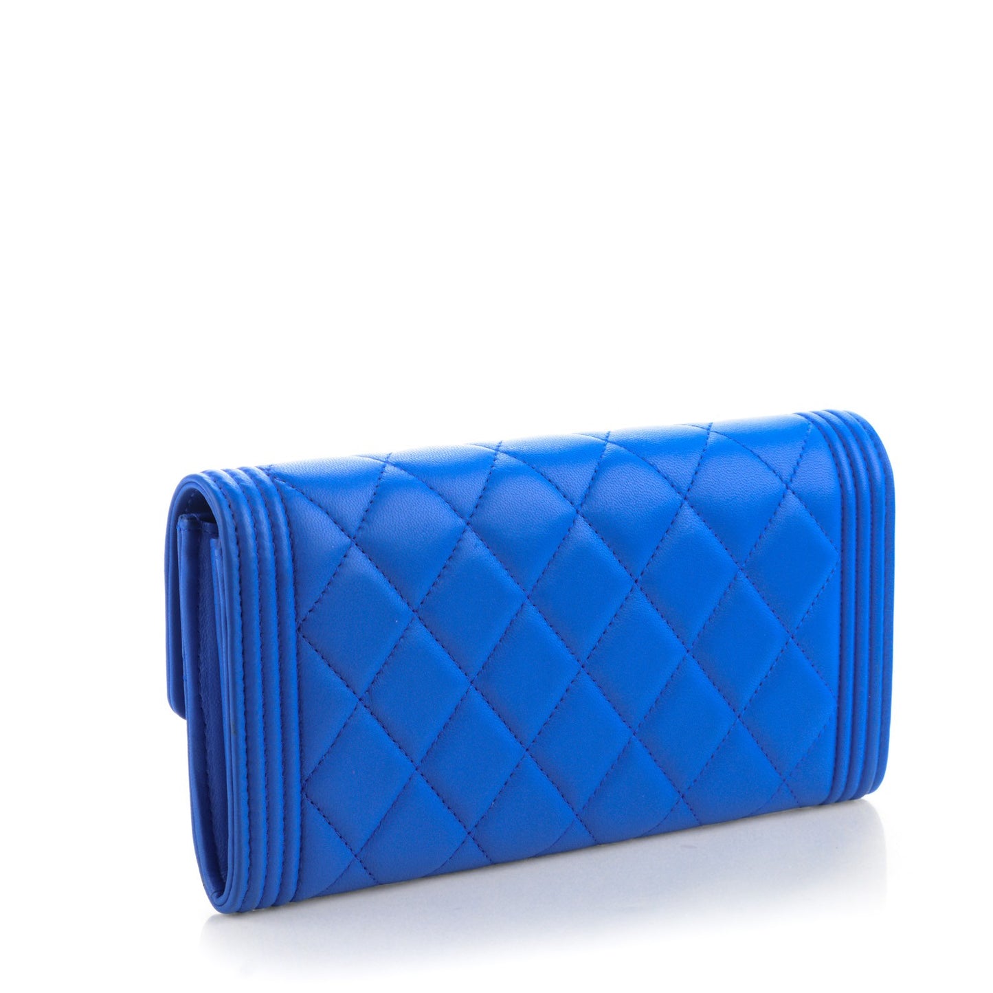 Lambskin Quilted Boy Flap Wallet Blue