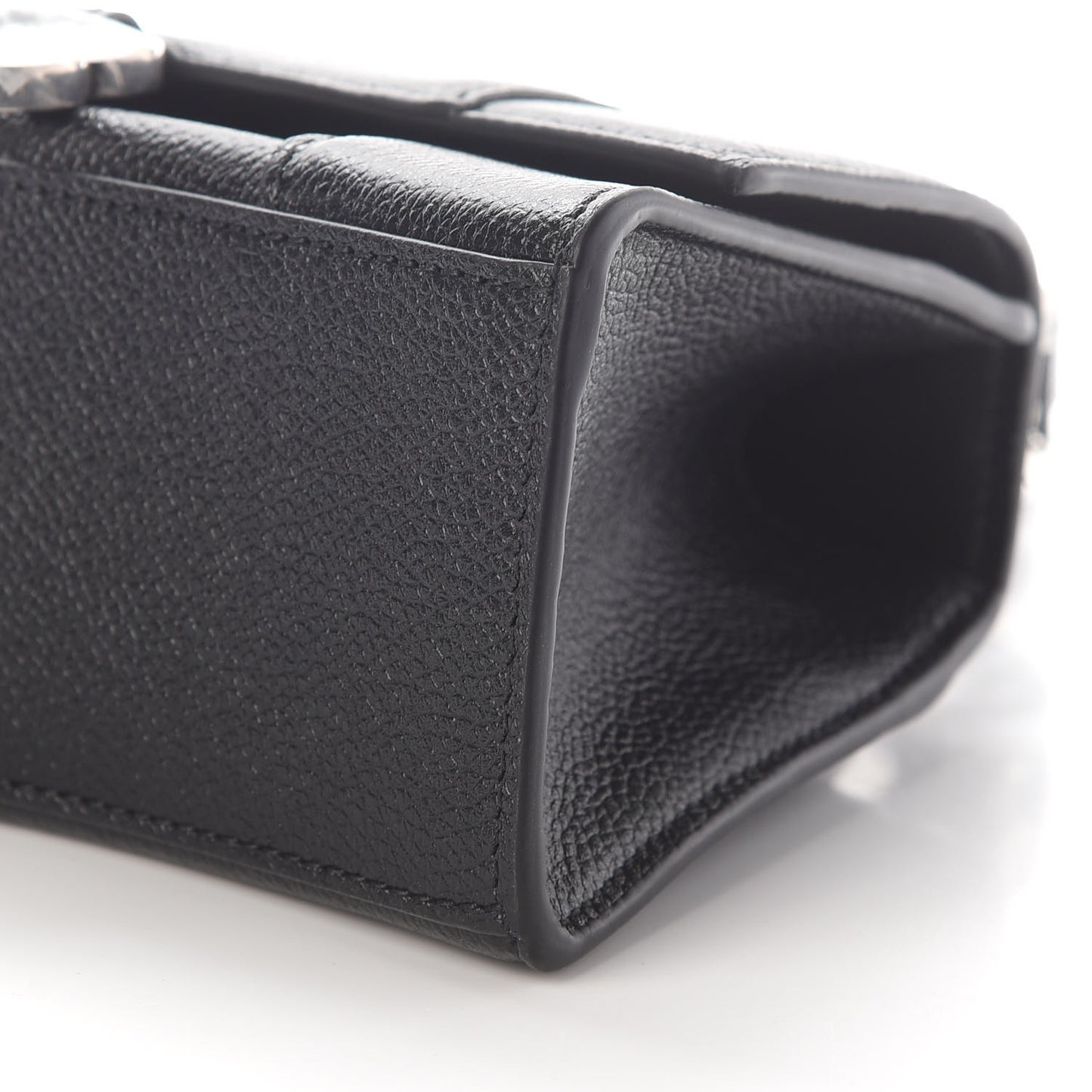 Grained Calfskin Hourglass Top Handle Bag XS Black