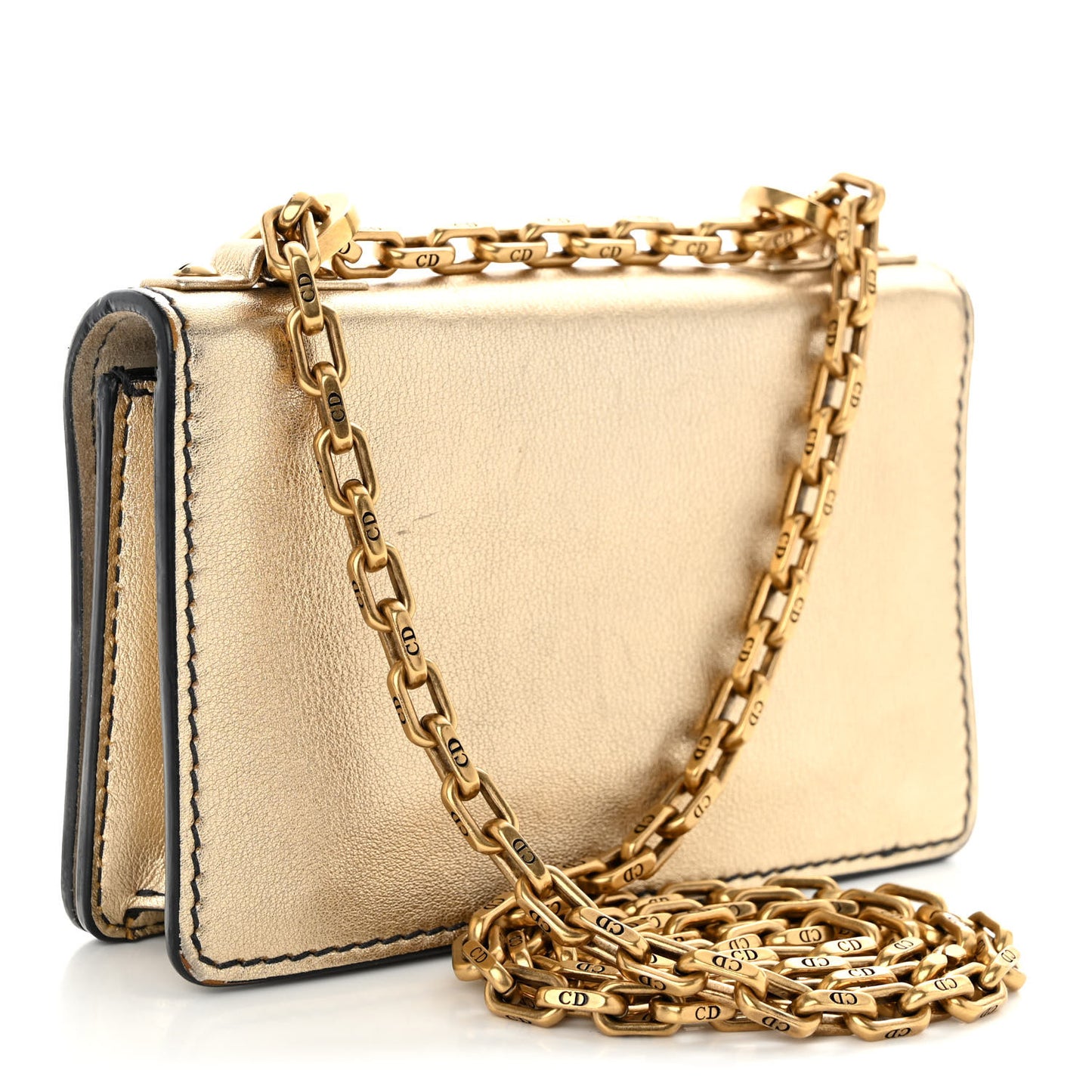 Metallic Calfskin J'Adior Mini Chain Flap Bag Gold