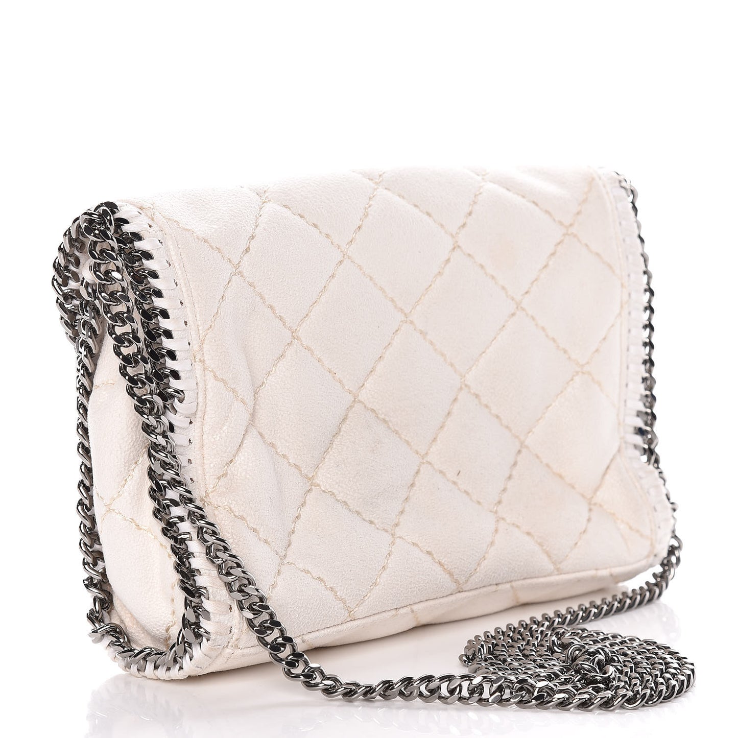Shaggy Deer Quilted Mini Falabella Fold Over Tote Chalk