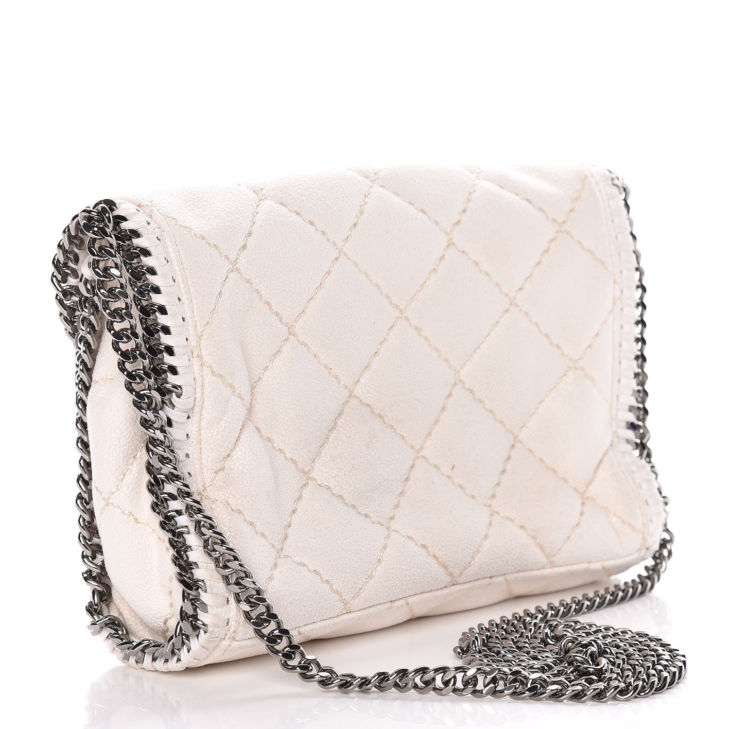 Stella McCartney Shaggy Deer Quilted Mini Falabella Fold Over Tote Chalk 3 of 17