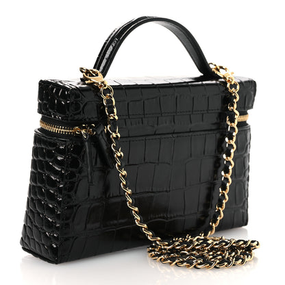 Chanel Calfskin Crocodile Embossed Crococo Top Handle Slim Vanity Case With Chain Black 3 of 11