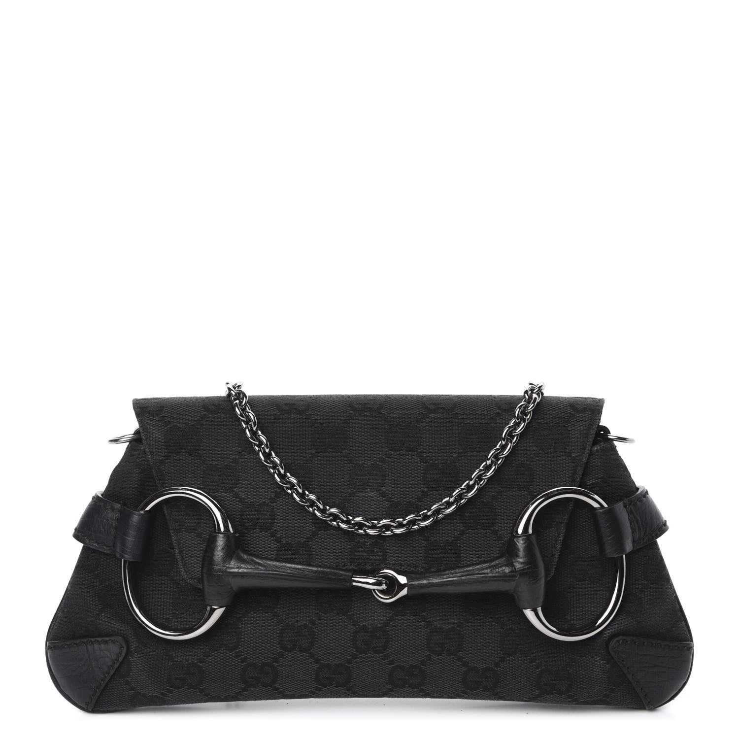 Gucci Monogram Horsebit Chain Clutch Black 1 of 10