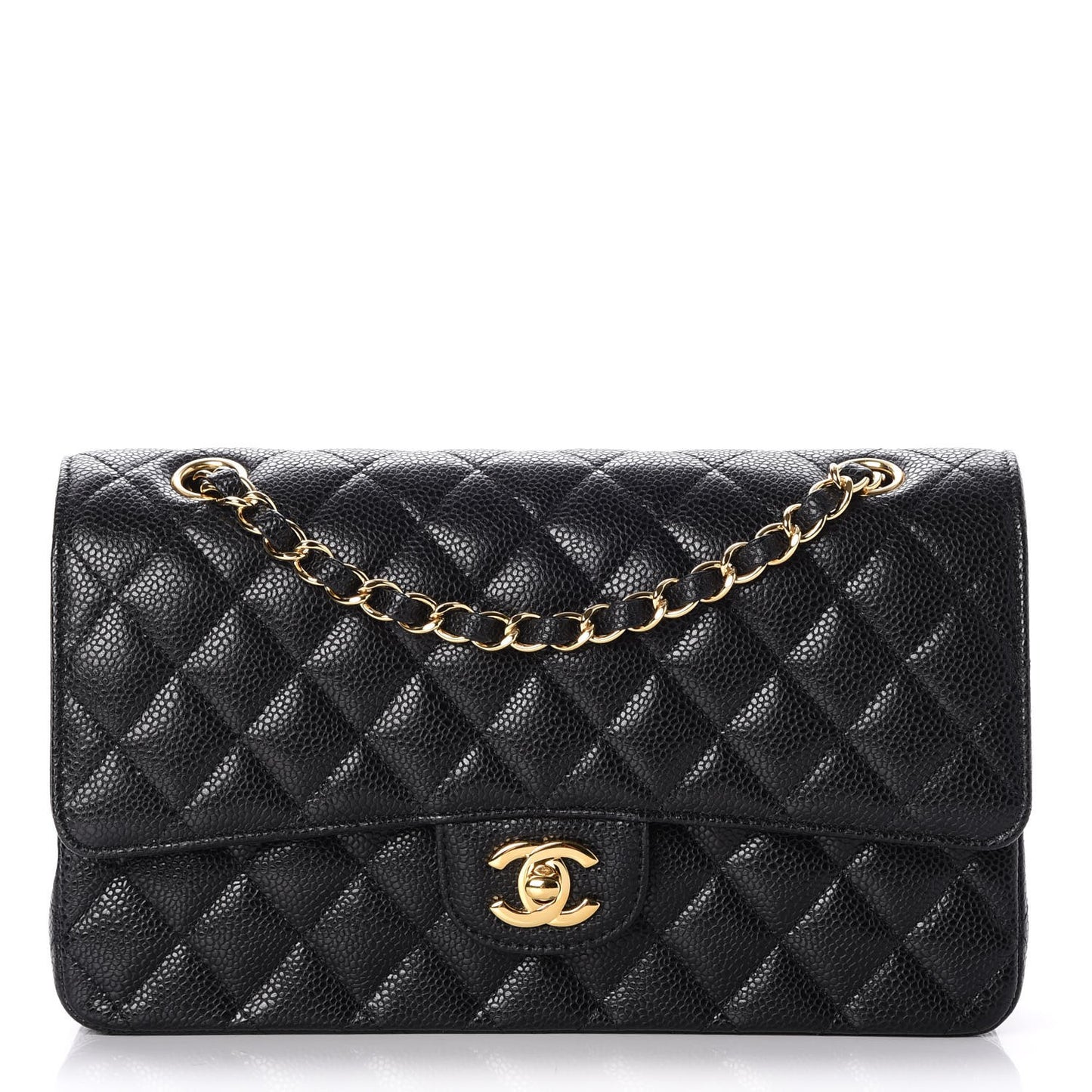 Caviar Quilted Medium Double Flap Black