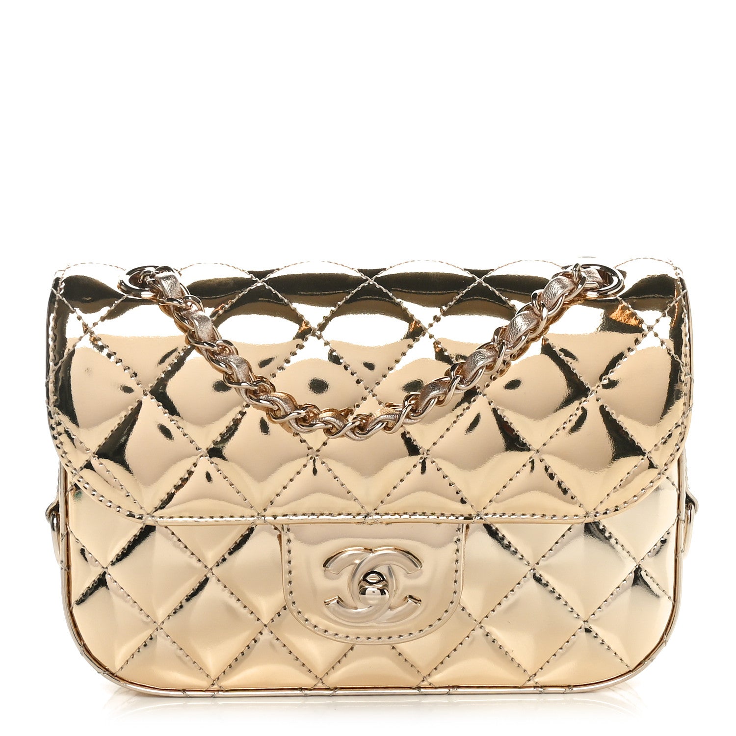 Chanel Mirror Calfskin Metallic Calfskin Quilted Hollywood Boulevard Mini Flap With Star Coin Purse Gold 1 of 12