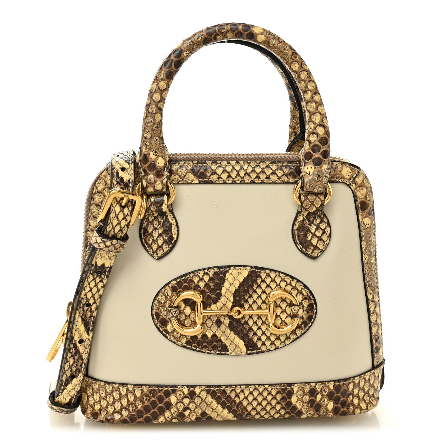 Gucci Snakeskin Boarded Plutone Calfskin Mini Horsebit 1955 Top Handle Bag White Multicolor 1 of 12