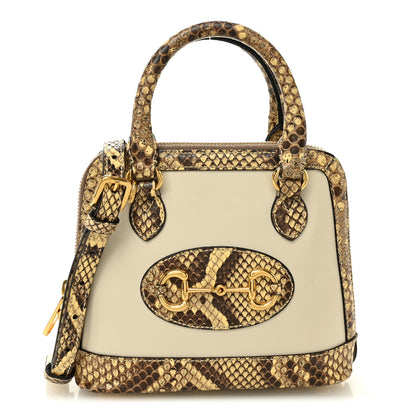Gucci Snakeskin Boarded Plutone Calfskin Mini Horsebit 1955 Top Handle Bag White Multicolor 1 of 12