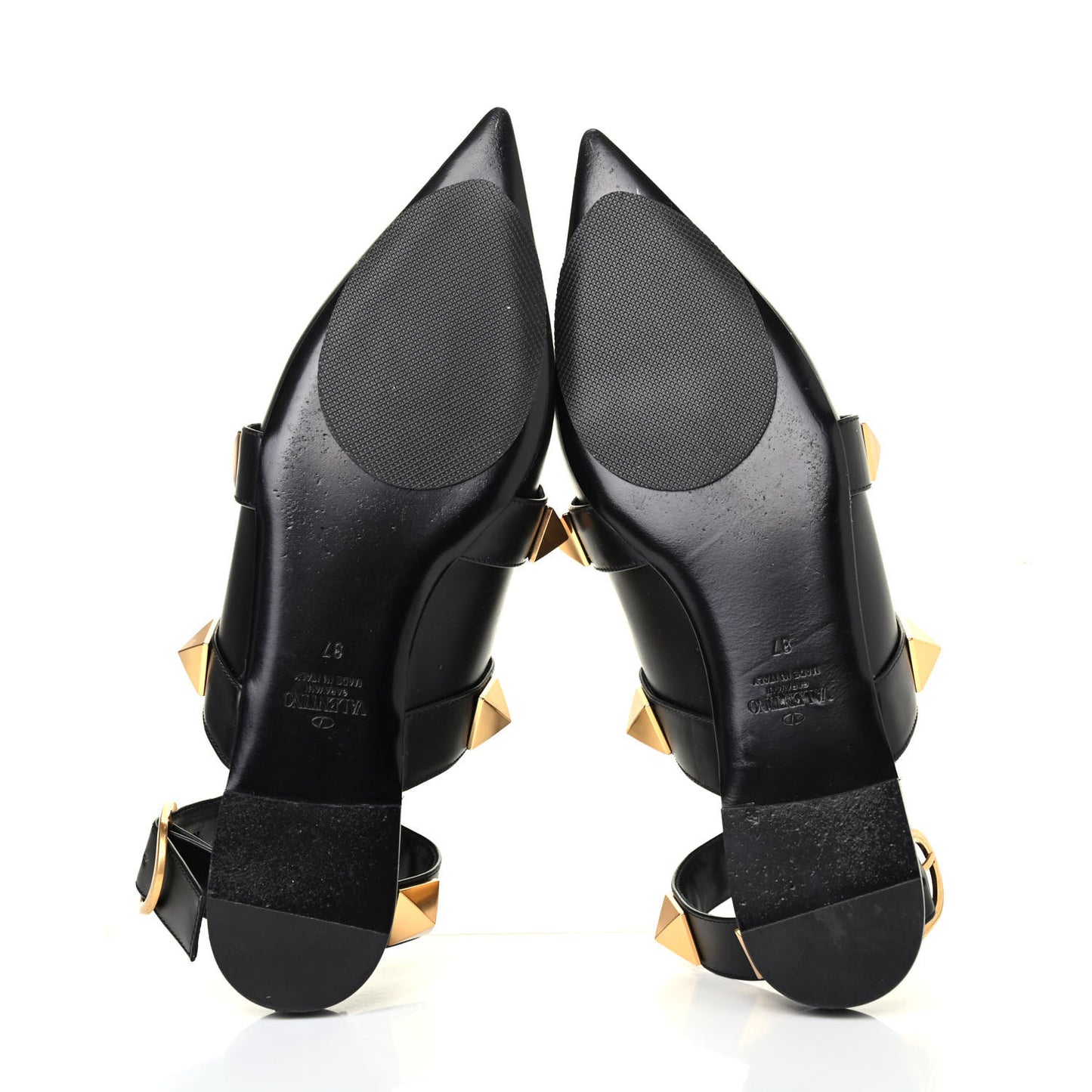 Calfskin Roman Stud Ankle Strap Flat Mules 37 Black