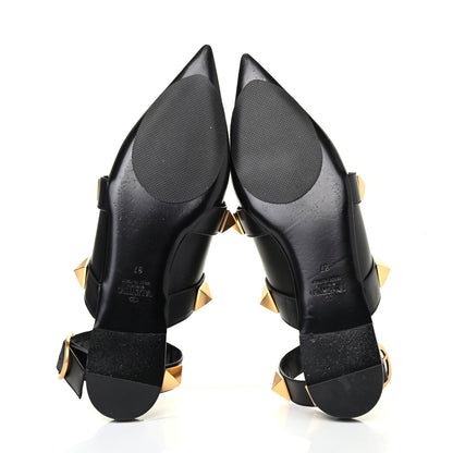 Valentino Garavani Calfskin Roman Stud Ankle Strap Flat Mules 37 Black 4 of 4
