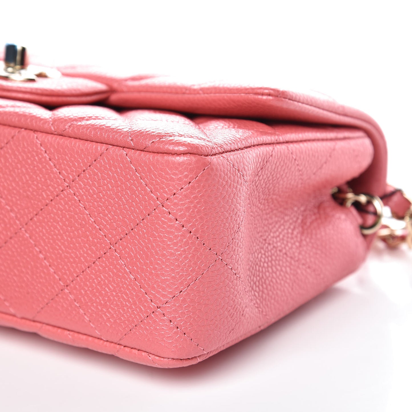 Iridescent Caviar Quilted Mini Rectangular Flap Pink