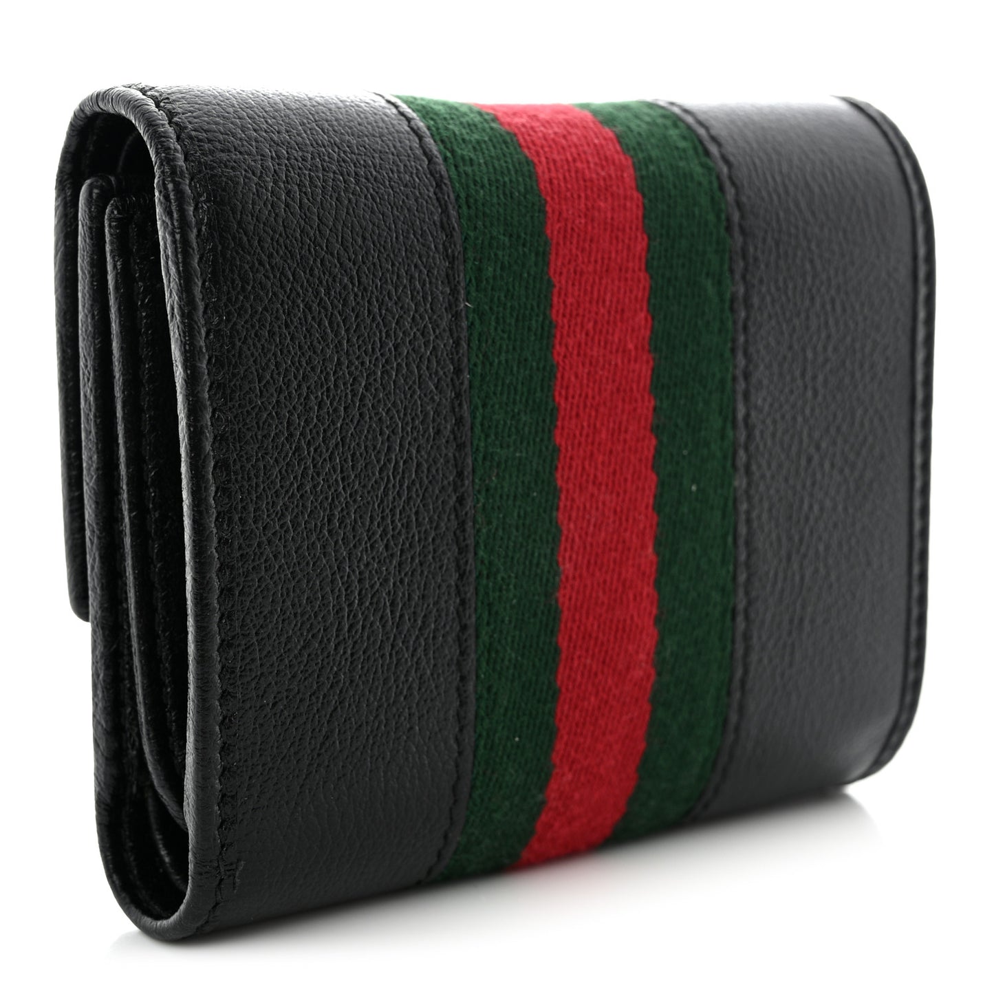 Textured Calfskin Web Rajah Trifold Black