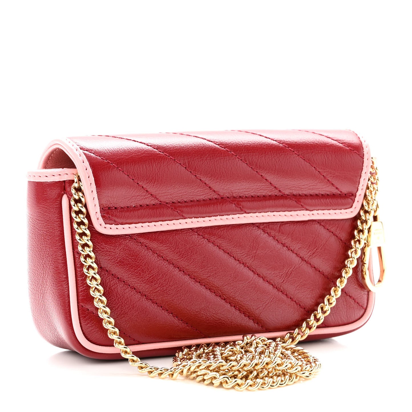 Azalea Calfskin Enamel Matelasse Diagonal Super Mini Torchon GG Marmont Shoulder Bag New Cherry Red Wild Rose