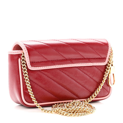 Gucci Azalea Calfskin Enamel Matelasse Diagonal Super Mini Torchon GG Marmont Shoulder Bag New Cherry Red Wild Rose 3 of 11