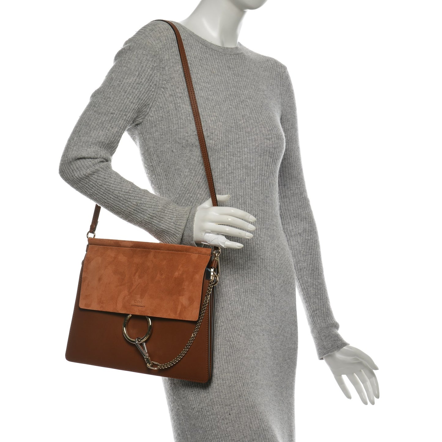 Suede Calfskin Medium Faye Shoulder Bag Tobacco