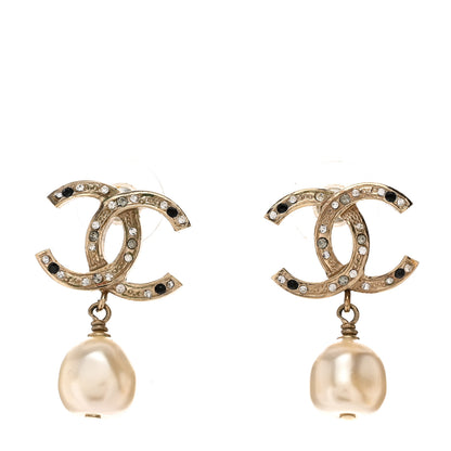 Chanel Crystal Pearl CC Drop Earrings Gold Black 1 of 4