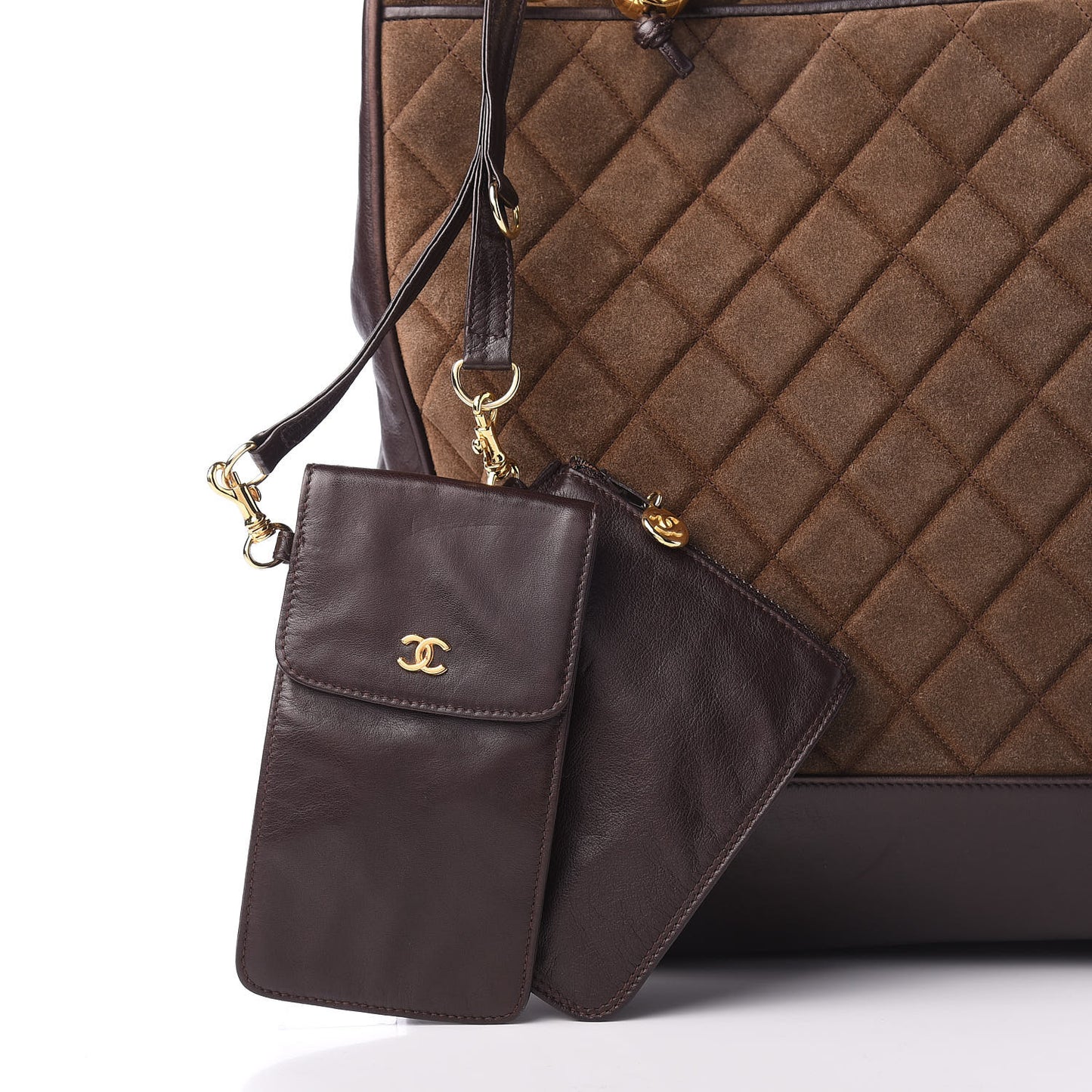 Suede Quilted Tote Bag Brown