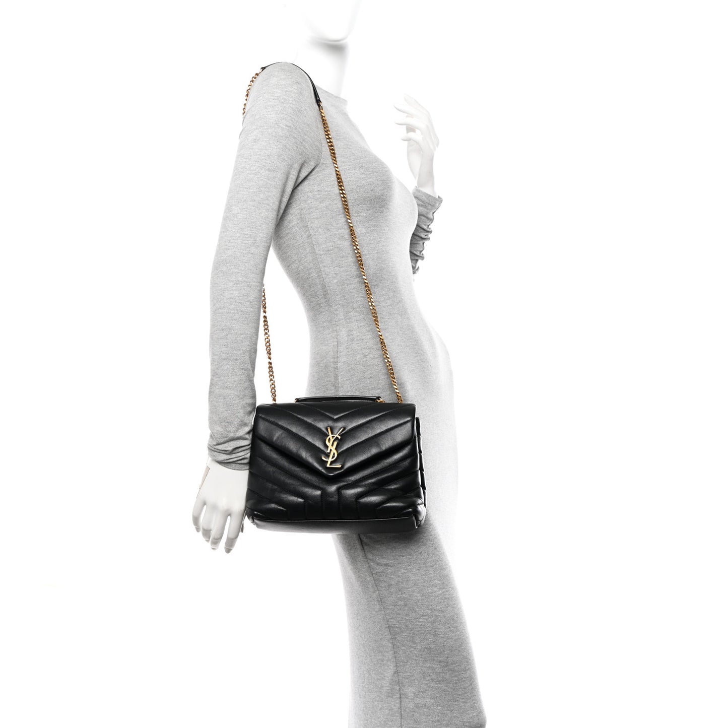 Calfskin Y Quilted Monogram Small Loulou Chain Satchel Black