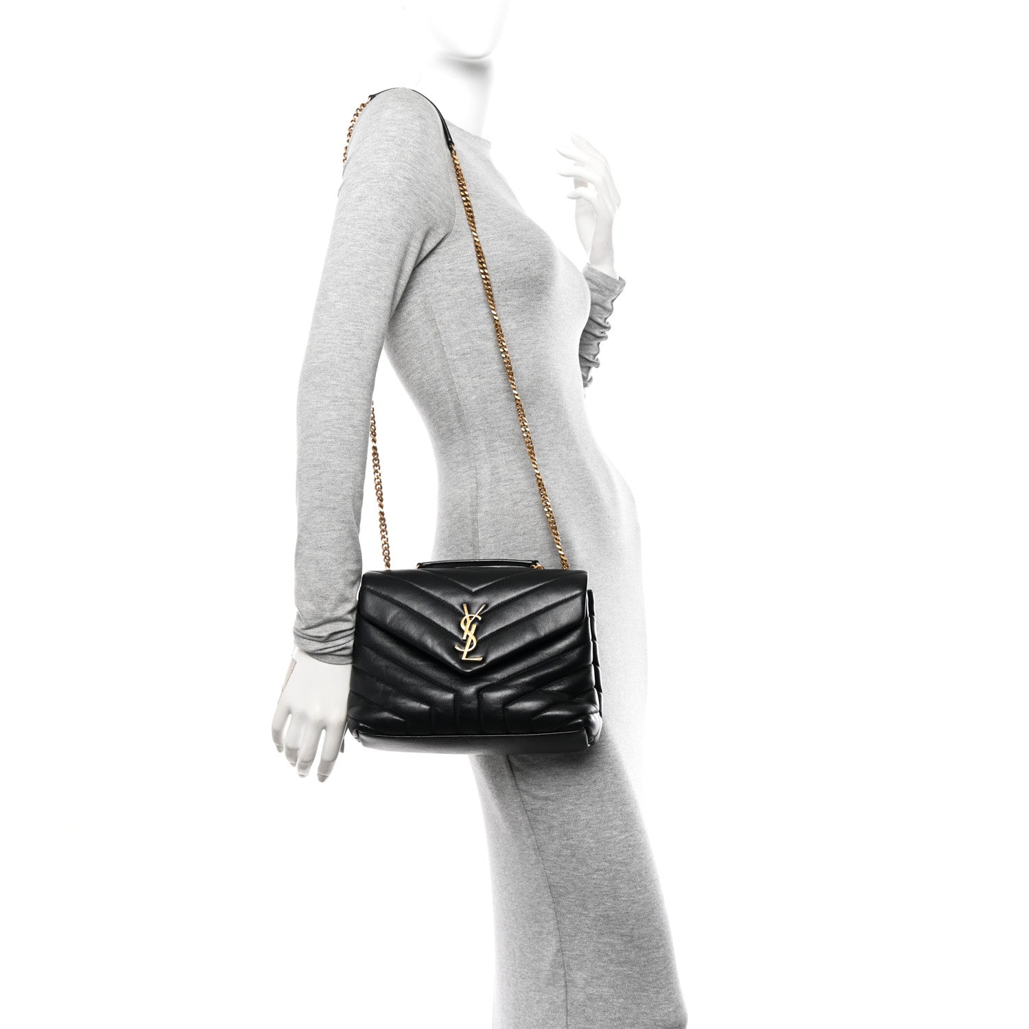 Saint Laurent Calfskin Y Quilted Monogram Small Loulou Chain Satchel Black 2 of 10