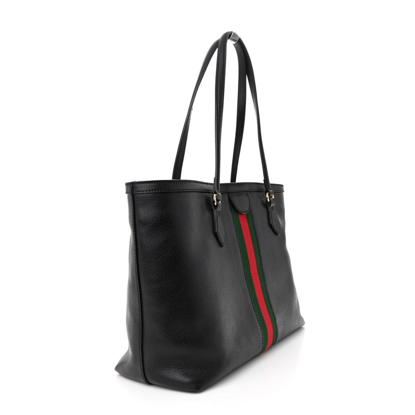 Textured Calfskin Web Medium Ophidia Shopping Tote Black