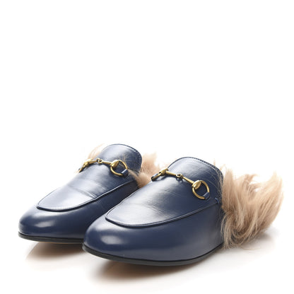 Gucci Malaga Kid Fur Womens Princetown Slippers 39 Blue Agata 3 of 7