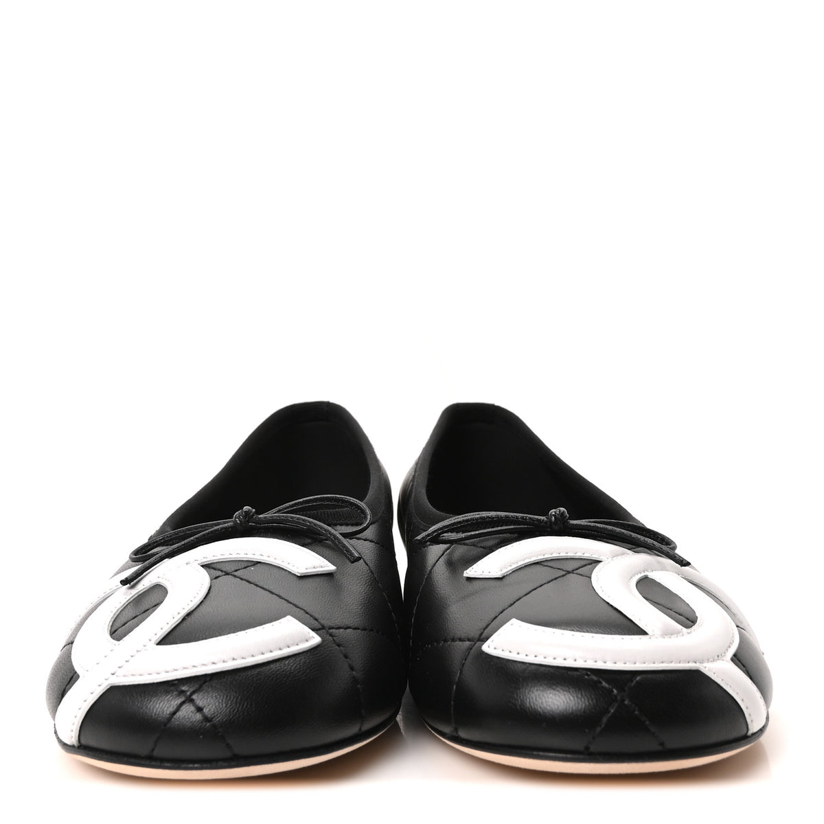 Lambskin Quilted CC Cambon Ballet Flats 38.5 Black White
