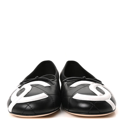 Chanel Lambskin Quilted CC Cambon Ballet Flats 38.5 Black White 3 of 10