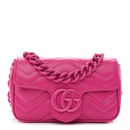 Gucci Calfskin Matelasse Monochrome GG Marmont Chain Belt Bag Classic Fuxia 1 of 9