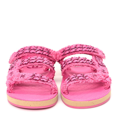 Chanel Tweed Chain Sandals 38 Pink 3 of 10