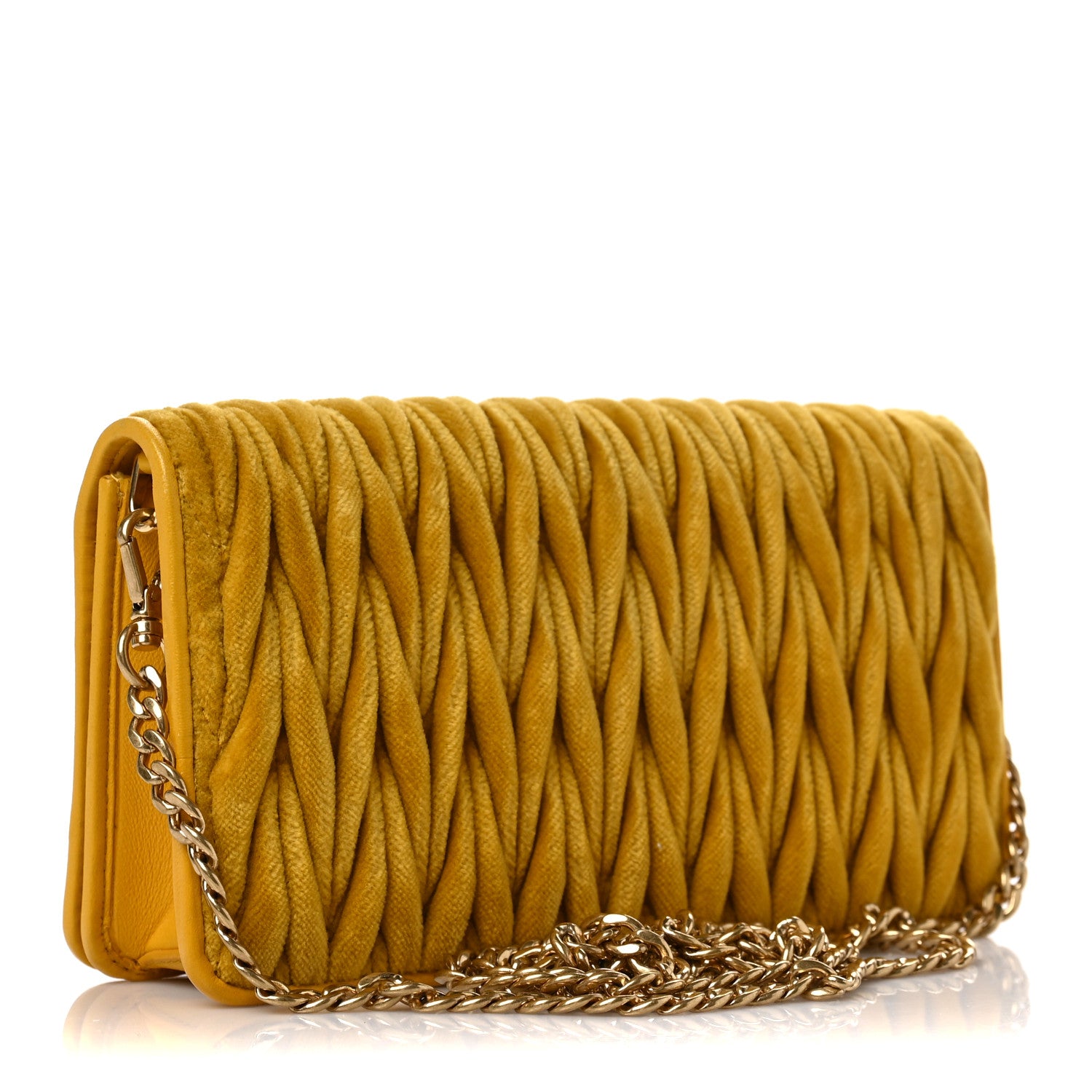 Miu Miu Nappa Velvet Matelasse Wallet On Chain Yellow 2 of 7