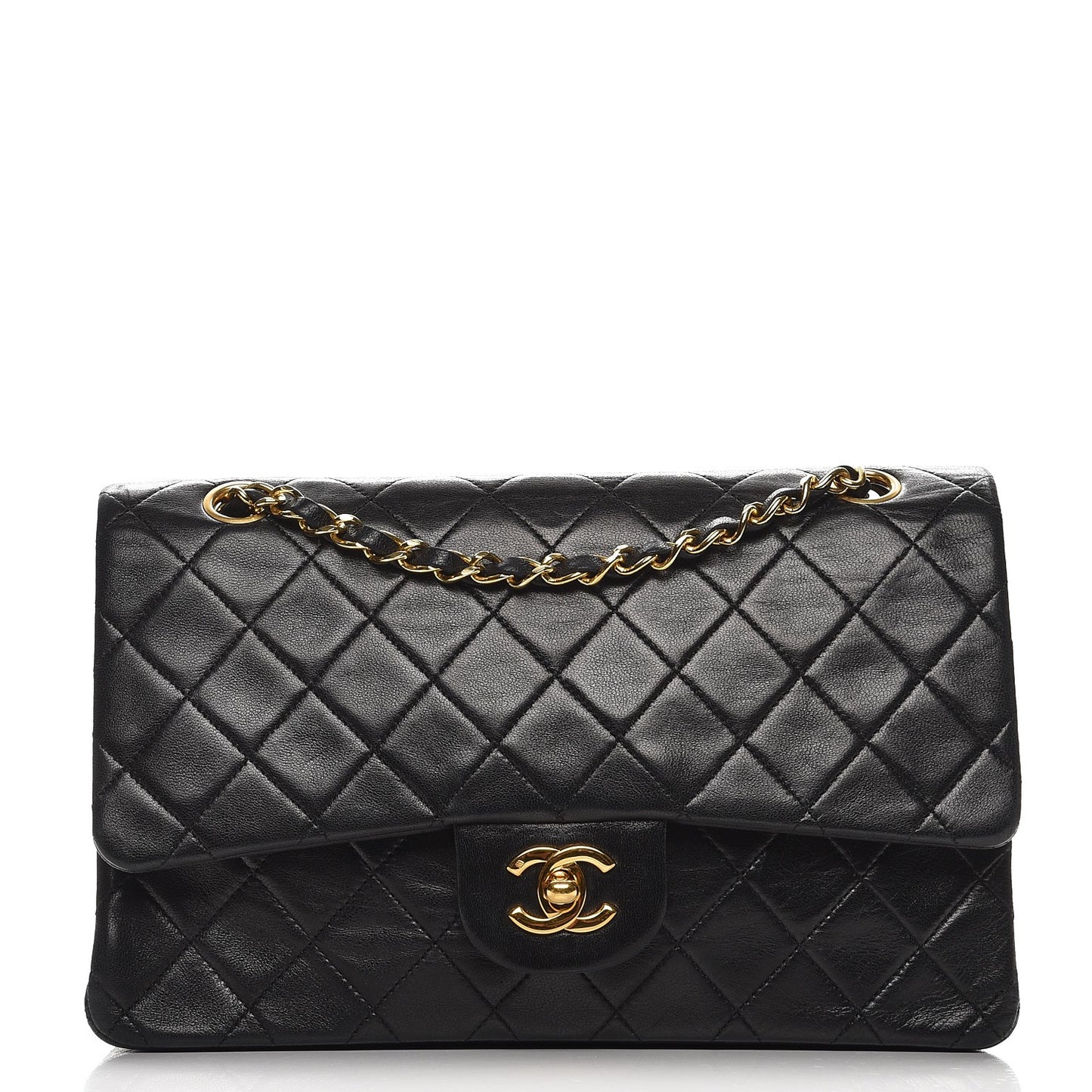 Lambskin Quilted Medium Double Flap Black