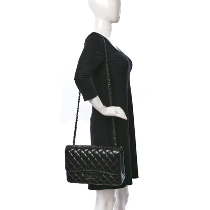 Chanel Shiny Distressed Calfskin Quilted Jumbo Double Flap So Black 2 of 10