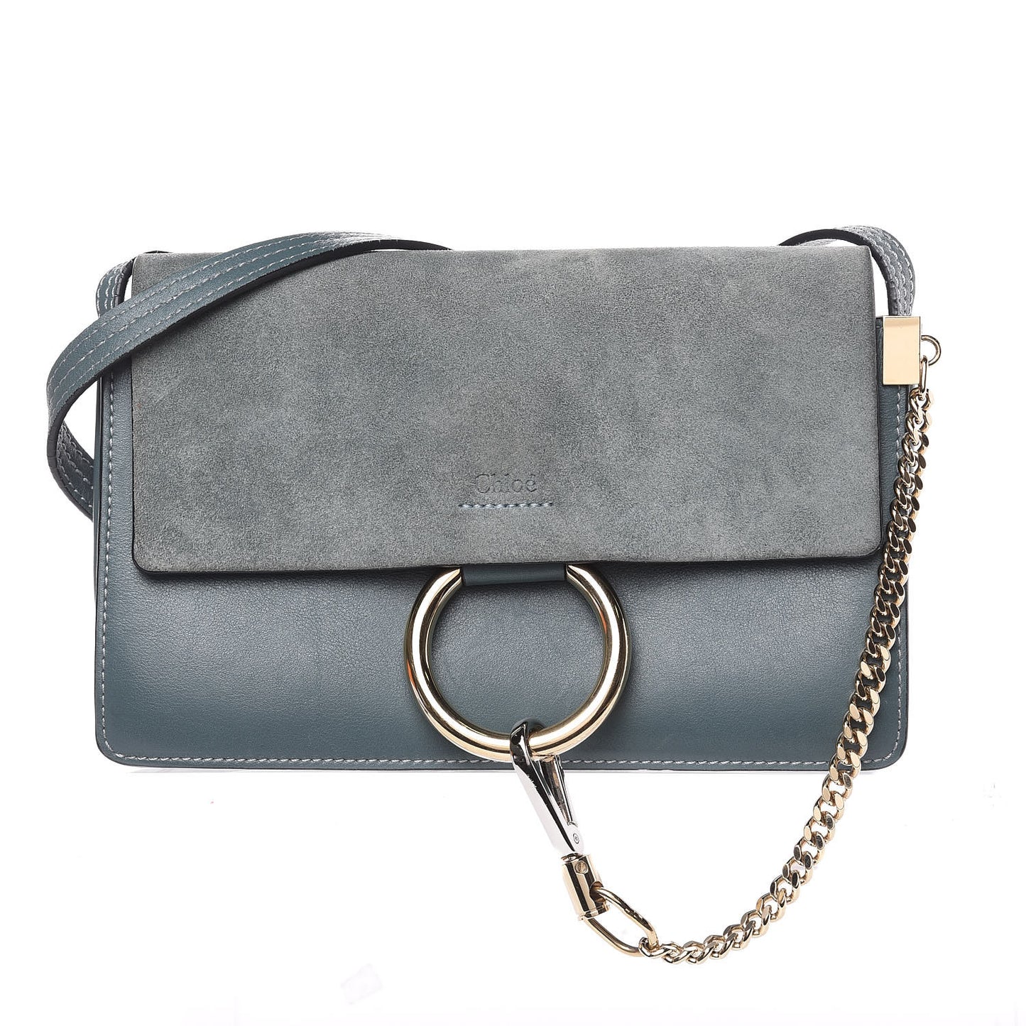 Suede Calfskin Small Faye Shoulder Bag Cloudy Blue