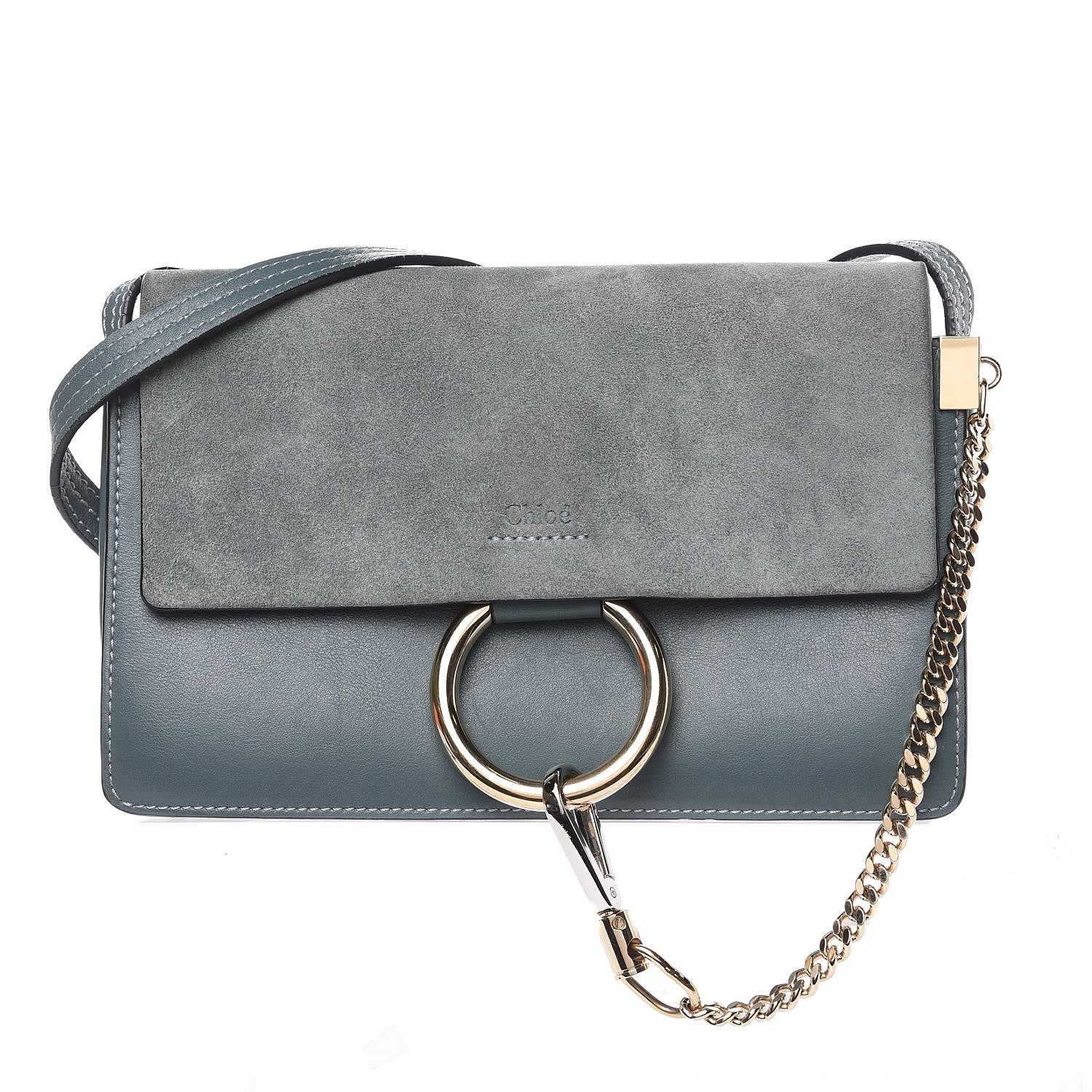 Chloe Suede Calfskin Small Faye Shoulder Bag Cloudy Blue 1 of 16