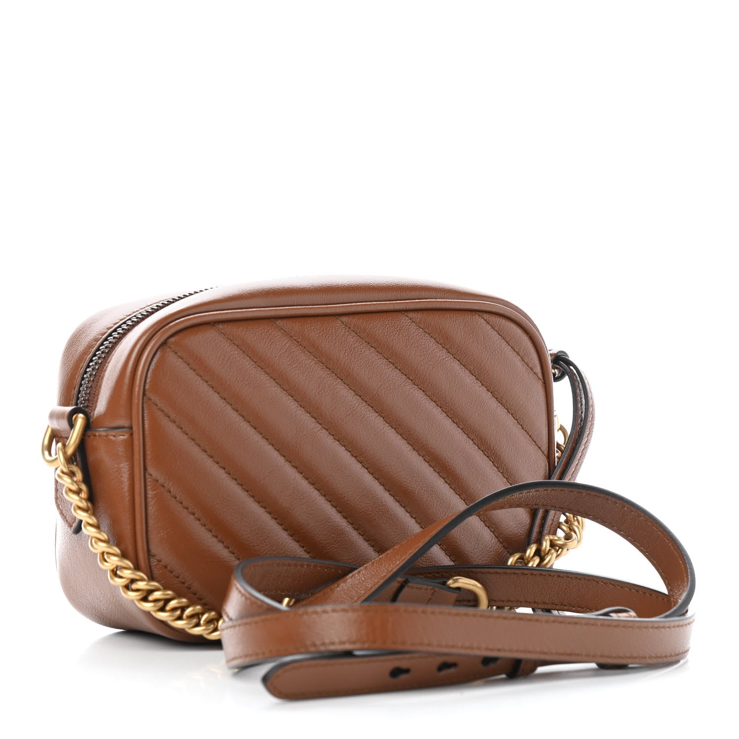 Gucci Glazed Calfskin Matelasse Diagonal Mini GG Marmont Chain Shoulder Bag Cuir 2 of 4
